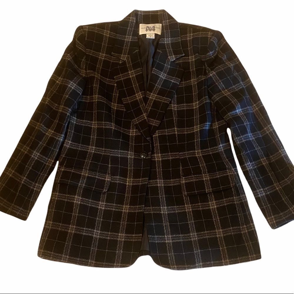 Mark Alexander 100% Wool Plaid Blazer Size 8 Woolmark